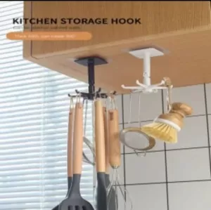 Kitchen Utensil Hanger 360° Rotatable 6 Hooks | Under Cabinet Spoon Holder | Self Adhesive Kitchen Hooks | Space Saving Hanging Organizer | Utility Ho